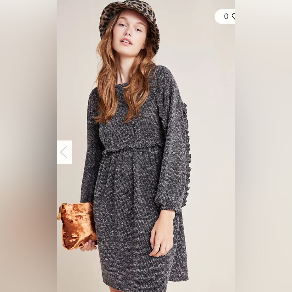 Anthropologie RO+DE Stella Green Knit Babydoll Sweater Dress SZ L